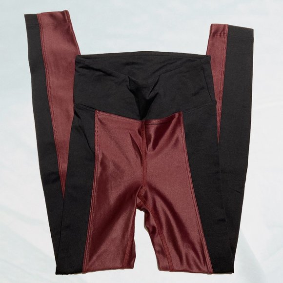 Koral "Breaker" High Waisted Ankle Leggings Wine and Black - Picture 2 of 10